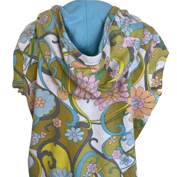 Lucky Brand Y2K Sweatshirt Cap Sleeve Hooded Vest Groovy Flower Power 70s Print - Picture 6 of 16